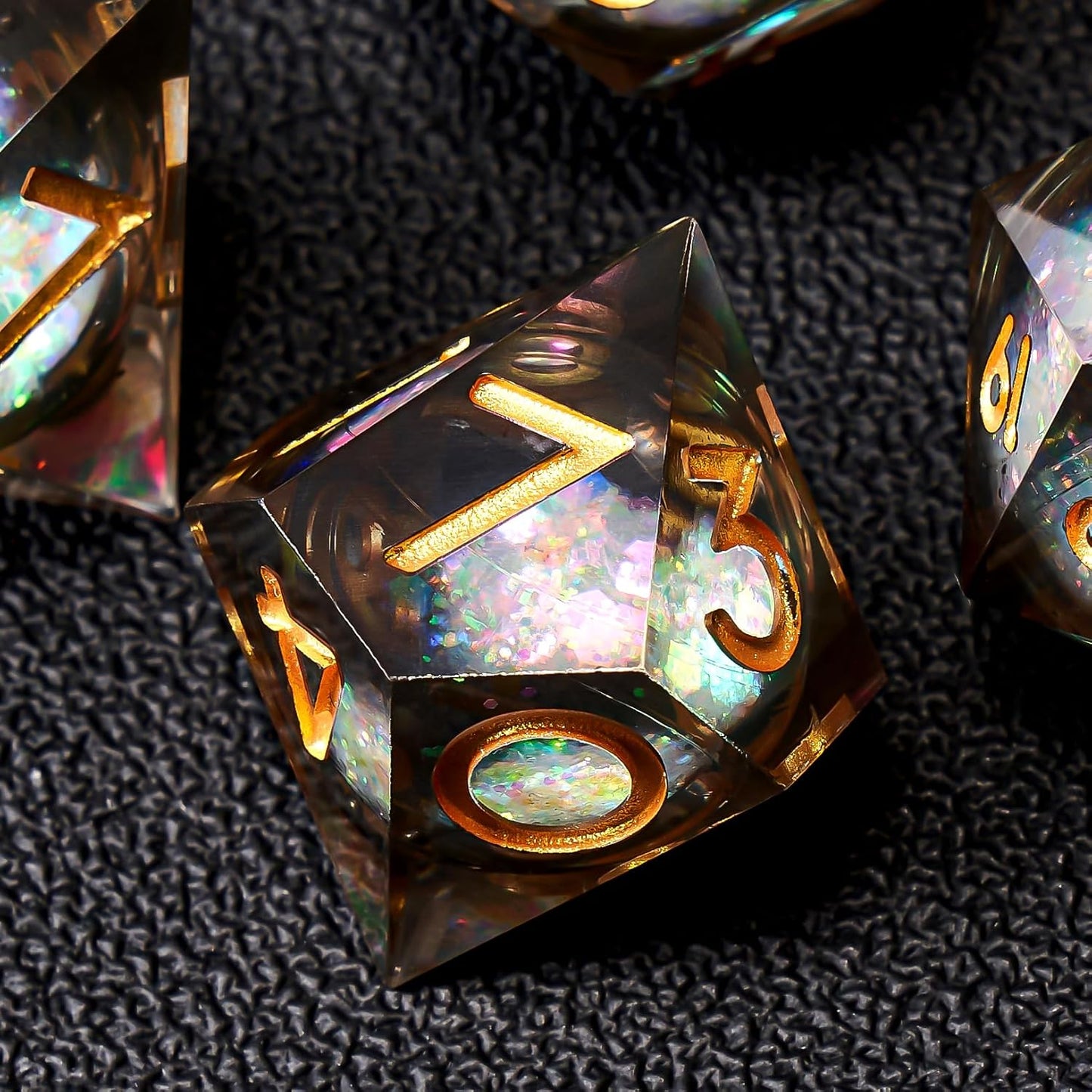Liquid Core DND Dice Set, 7pcs Sharp Edge Dice for Role Playing Dungeons and Dragons Ttrpg with Gift Box, Handmade Resin D&D Dice RPG Role Playing Games Dice Set(Blue Gold)