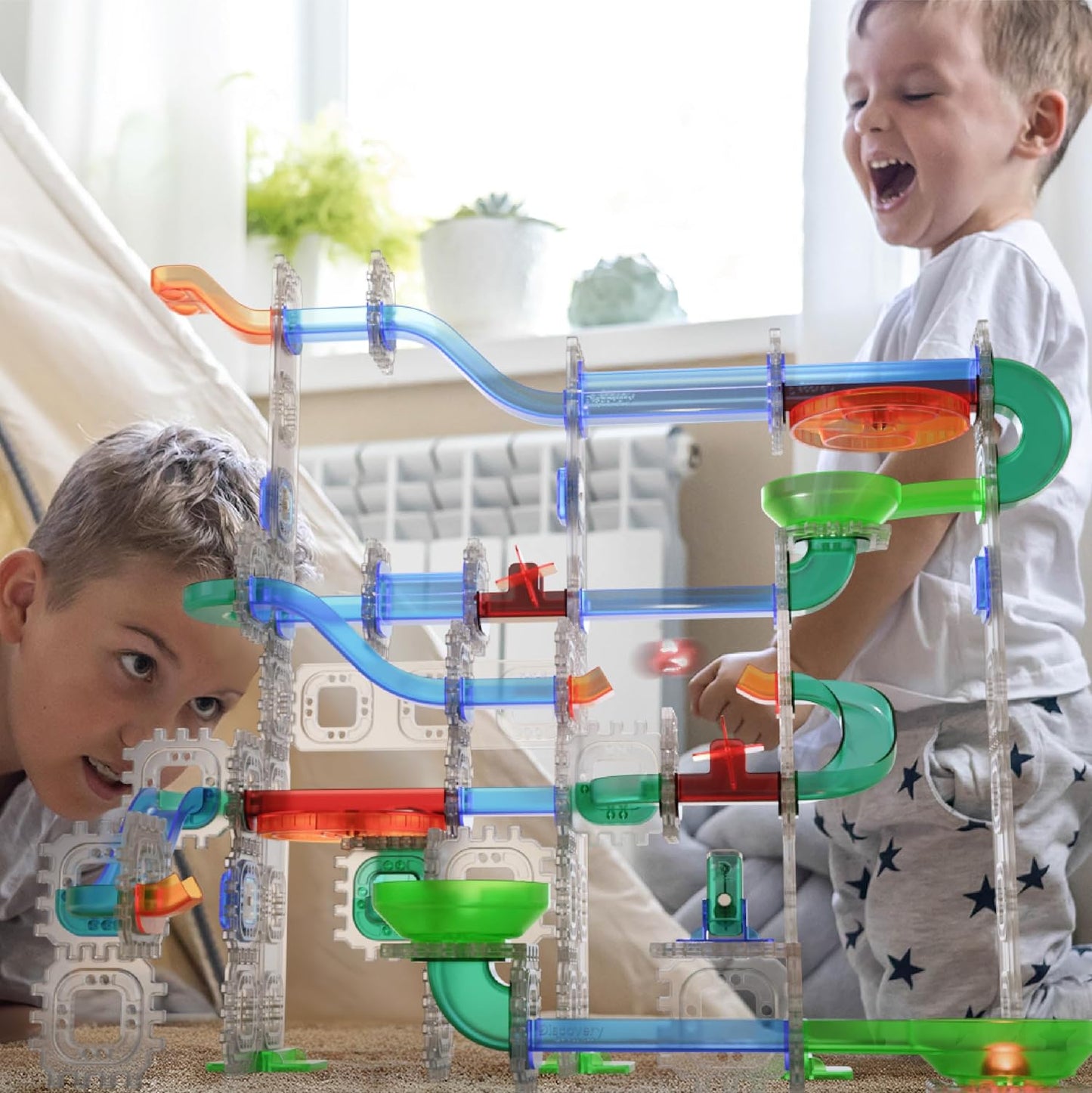 Discovery Marble Run Race Track – 92-Piece Light-Up Marble Maze Construction Set| LED Marbles| STEM Learning Activity| Sensory Toy Building Kit| Educational Physics & Engineering Toy for Kids Ages 6+