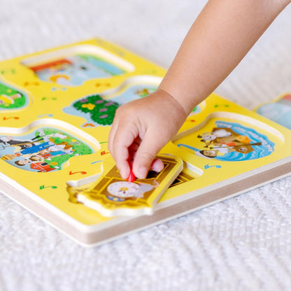 Melissa & Doug Sing-Along Nursery Rhymes Sound Puzzle -Yellow - Wooden Peg Puzzle (8 pcs)