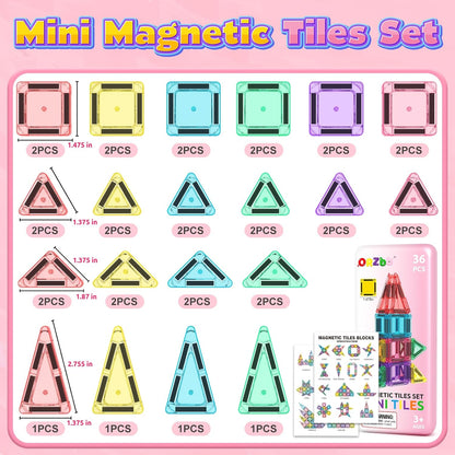 Magnetic Tiles Mini Travel Toddler Set, Magnetic Blocks Building Kids Toys & Games, Montessori Preschool Classroom Must Haves Educational Learning Sensory Toys for 3+ Year Old Boys Girls Birthday Gift