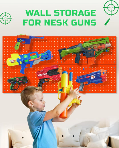 Skywin Wooden Pegboard for Nerf Gun Storage, Nerf Gun Wall Mount Eagle Shape, Compatible with All Blasters, Rack for Wall Organization - Birthday Gift for Kids (Orange)