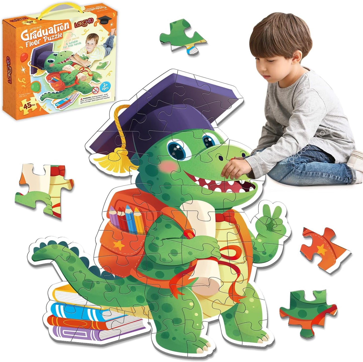 Snowman Floor Puzzle for Kids Age 4-8, 45PCS Jumbo Christmas Jigsaw Puzzle, Large 25.6" x 36.2" Winter Puzzle with Poster, for Kid Boy Girls