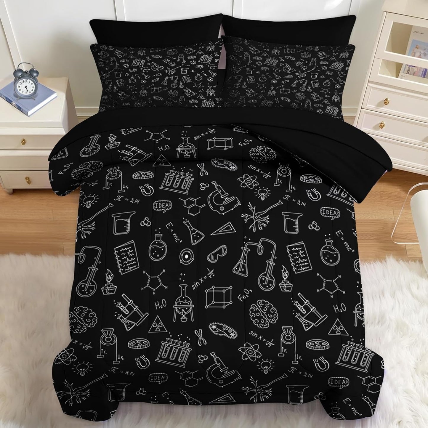 Nesker Comforter Set Twin Size, Science Lab School 5 Pcs Bedding for Kids and Adults, Medical University Chemistry Bed Sheet Sets with Fitted Sheet Pillowcase & Sham