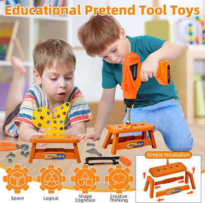 Kids Tool Set 49 PCS, Portable Tool Bag with Battery Powered Toy Drill & Adjustable Belt, Pretend Play Toddler Tool Set, Construction Toys for Boys & Girls Age 3-8, STEM Gifts