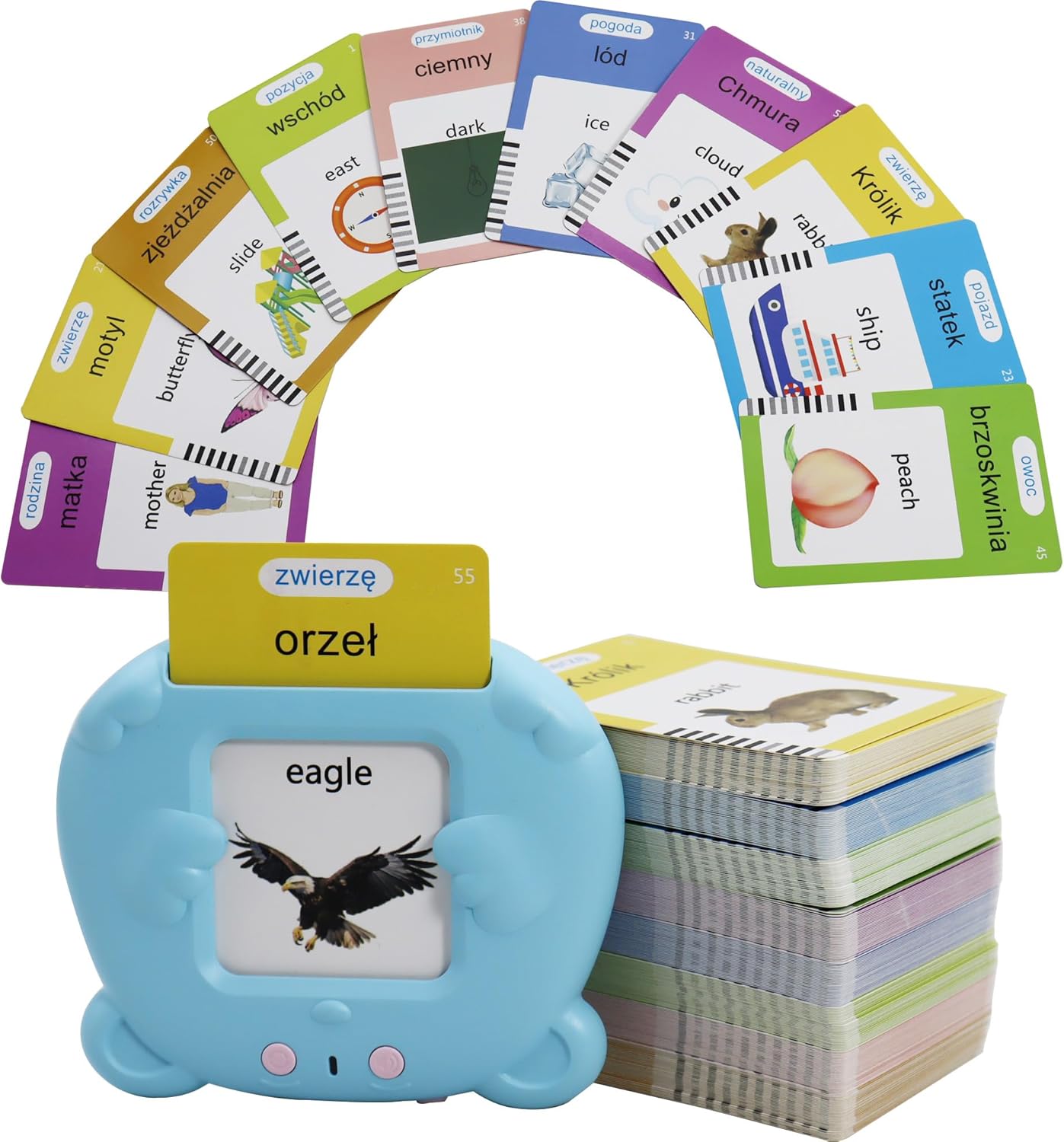 Spanish & English 510 Words Alphabet Bilingual Talking Flash Cards for 3-8 Years Toddlers, Pocket Speech Buddy Therapy Autism Toys, Educational Learning Interactive Toy for Boys Girls Kids Gifts Blue