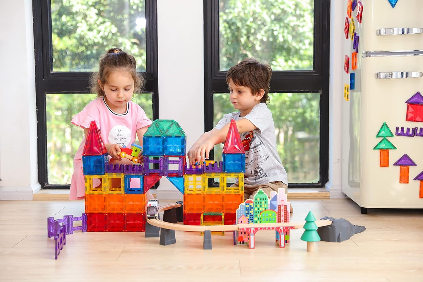 MEGAGONTILES Marble Run Magnetic Tiles Set 120PCS | STEM-Authenticated Magnetic Building Blocks with Marble Track Pieces | Educational Construction Toy for Kids Ages 3–8 (Boys & Girls)
