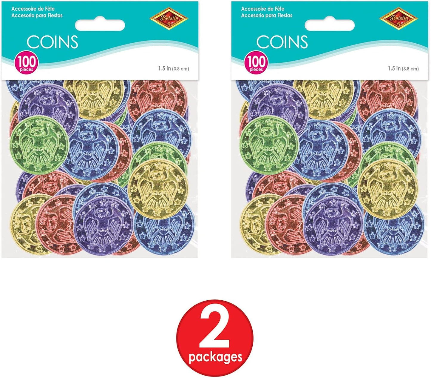 Beistle 200 Piece Embossed Plastic Coins For Pirate Treasure Chest Favors, Casino Theme Decorations