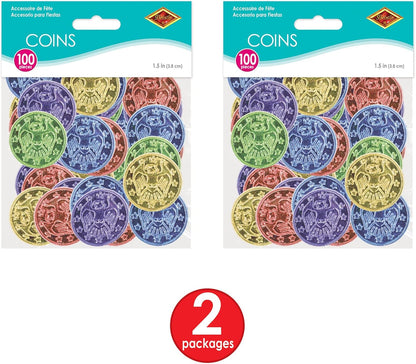 Beistle 200 Piece Embossed Plastic Coins For Pirate Treasure Chest Favors, Casino Theme Decorations