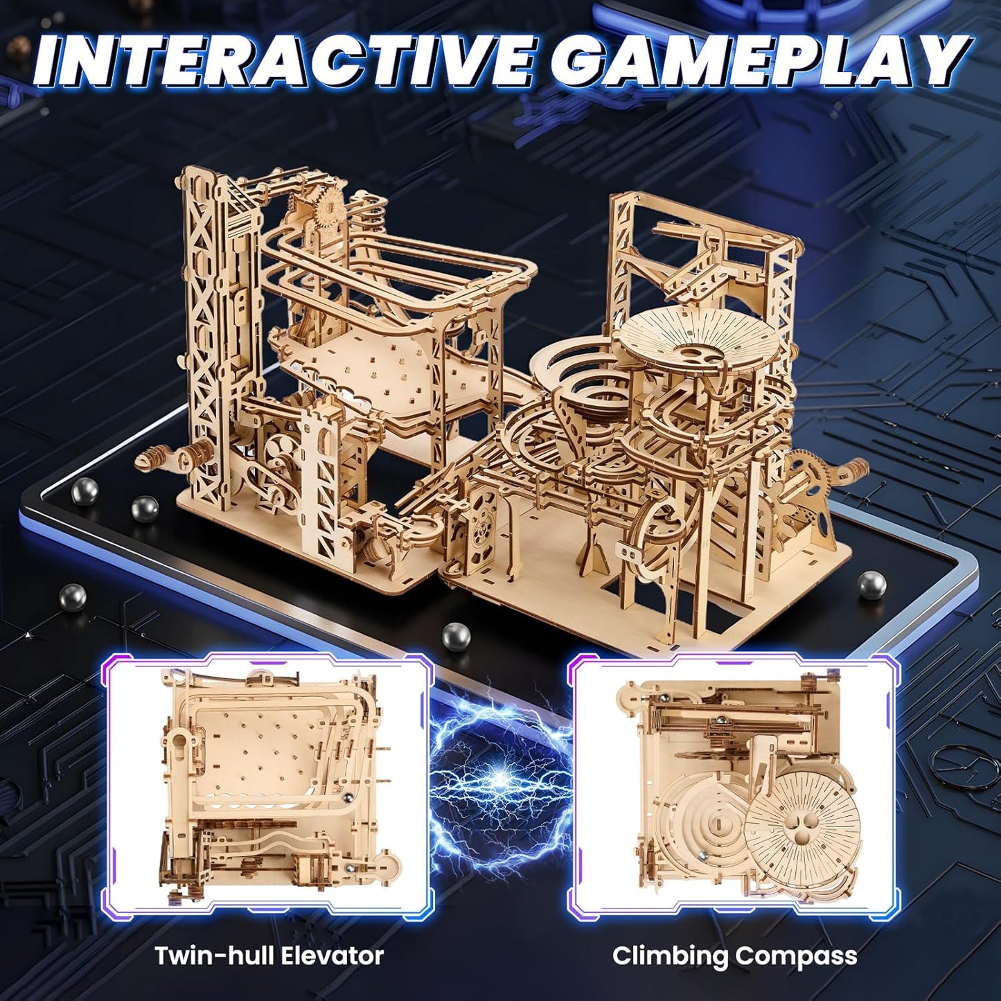3D Wooden Puzzles for Adults: 371pcs Wood Mechanical Marble Run Model Kits with Roller Coaster Building Set for Adults - 3D Brian Teaser Desk Toys Wooden Puzzles for Men Women Hobbies Gifts