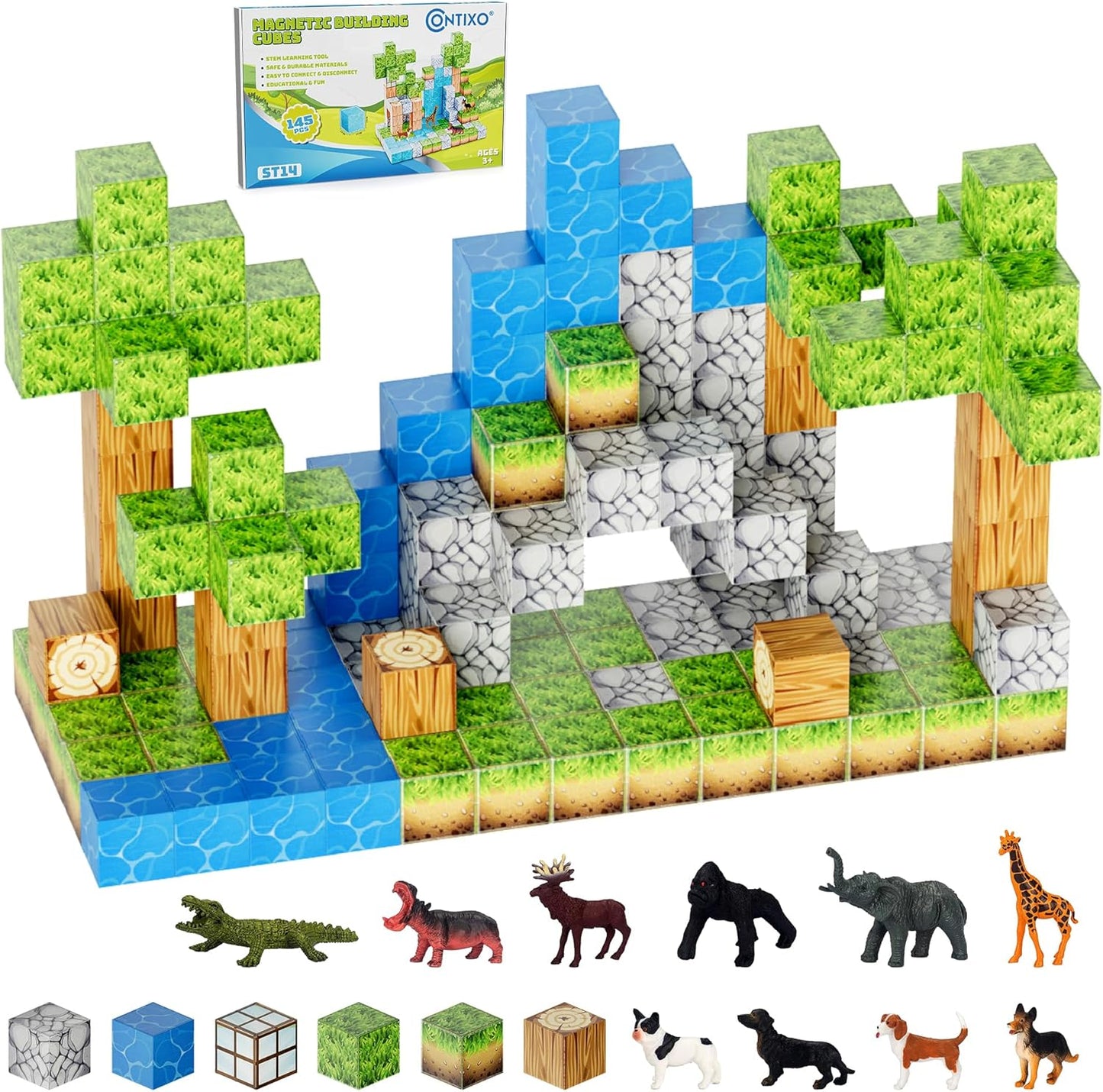 Contixo STEM Building Toys - 110 pcs Marble 3D Magnetic Run Tiles Learning Stacking Educational Building Blocks Set, Creativity Beyond Imagination, Inspirational, Recreational Toy for Kids