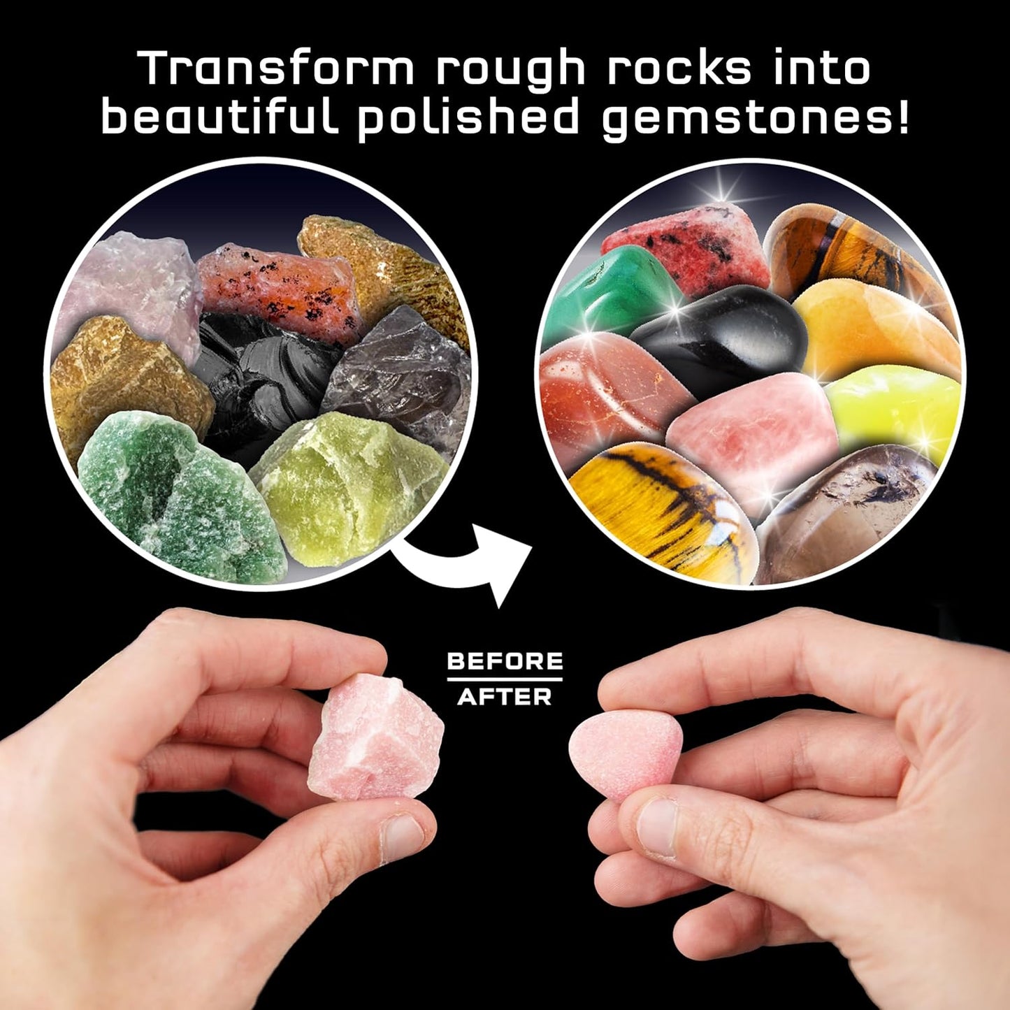 The Thames & Kosmos Rock Tumbler Refill Pack for use with The Thames & Kosmos Rock Tumbler, Essential STEM Tool for Kids | Includes Rough Rocks, Polishing Grit, Jewelry Settings