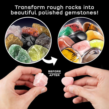 The Thames & Kosmos Rock Tumbler Refill Pack for use with The Thames & Kosmos Rock Tumbler, Essential STEM Tool for Kids | Includes Rough Rocks, Polishing Grit, Jewelry Settings