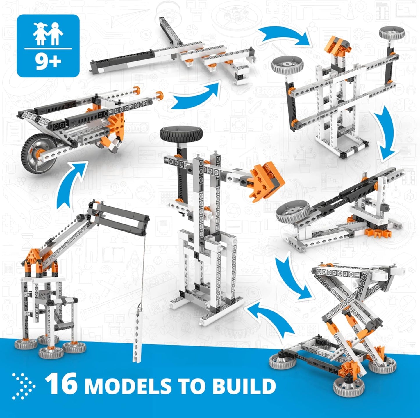 Engino- STEM Toys, Mechanics Cams & Cranks, Engineering Kit for Kids 9+, Learning & Education Set, Gifts for Boys & Girls, STEM Building Toys (8 Model Options)
