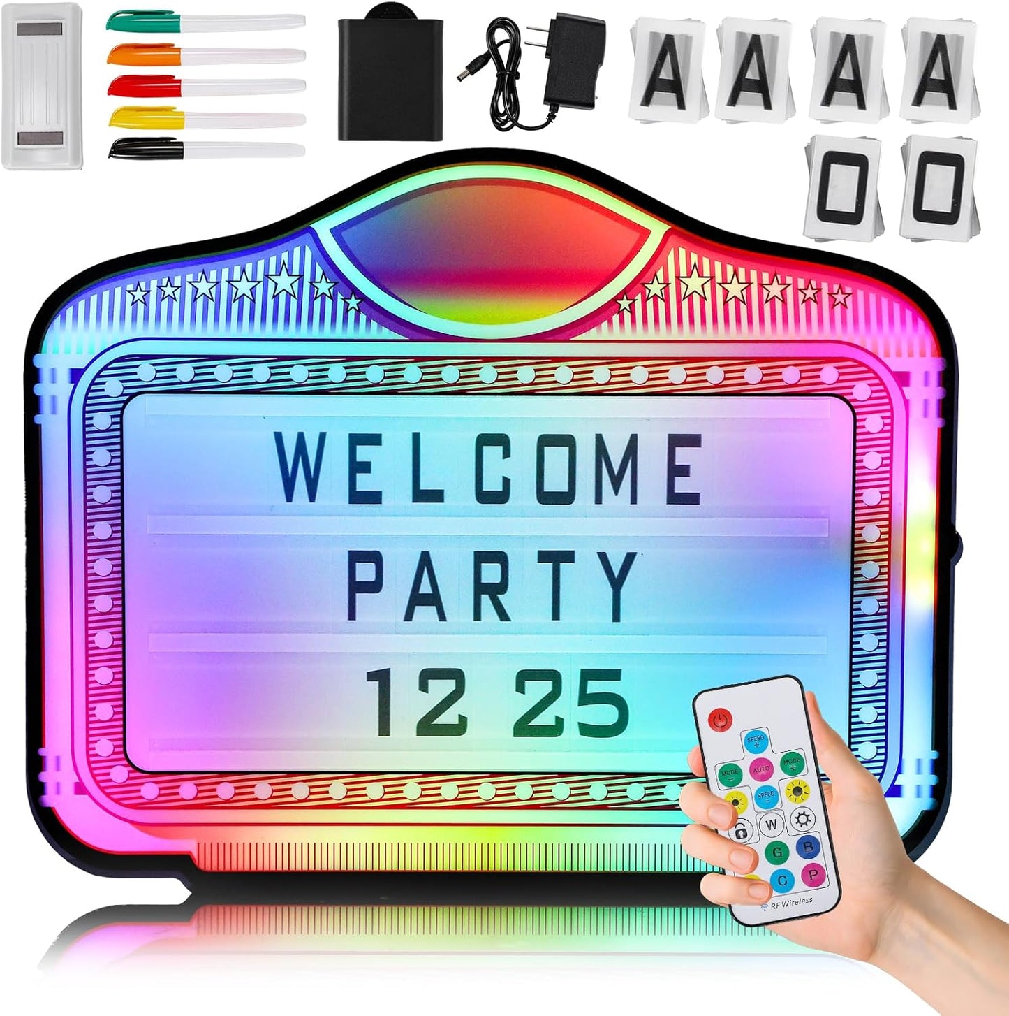 LED Letter Bottle Presenter, VIP Bottle Service Sign, Hand Held Light Box with Color Change for Club, Bar, Party, Birthday, Store - Acrylic Frame with 4 Letter Sets & 2 Number Sets (Whiteboard Letters)