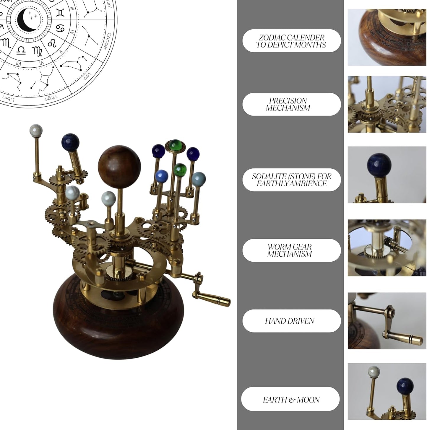 Solar System Model | Educational & Decorative Astronomy Orrery | Premium Brass Mechanical Planetarium (8" Earth & Moon)