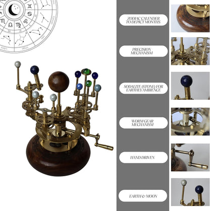 Solar System Model | Educational & Decorative Astronomy Orrery | Premium Brass Mechanical Planetarium (8" Earth & Moon)