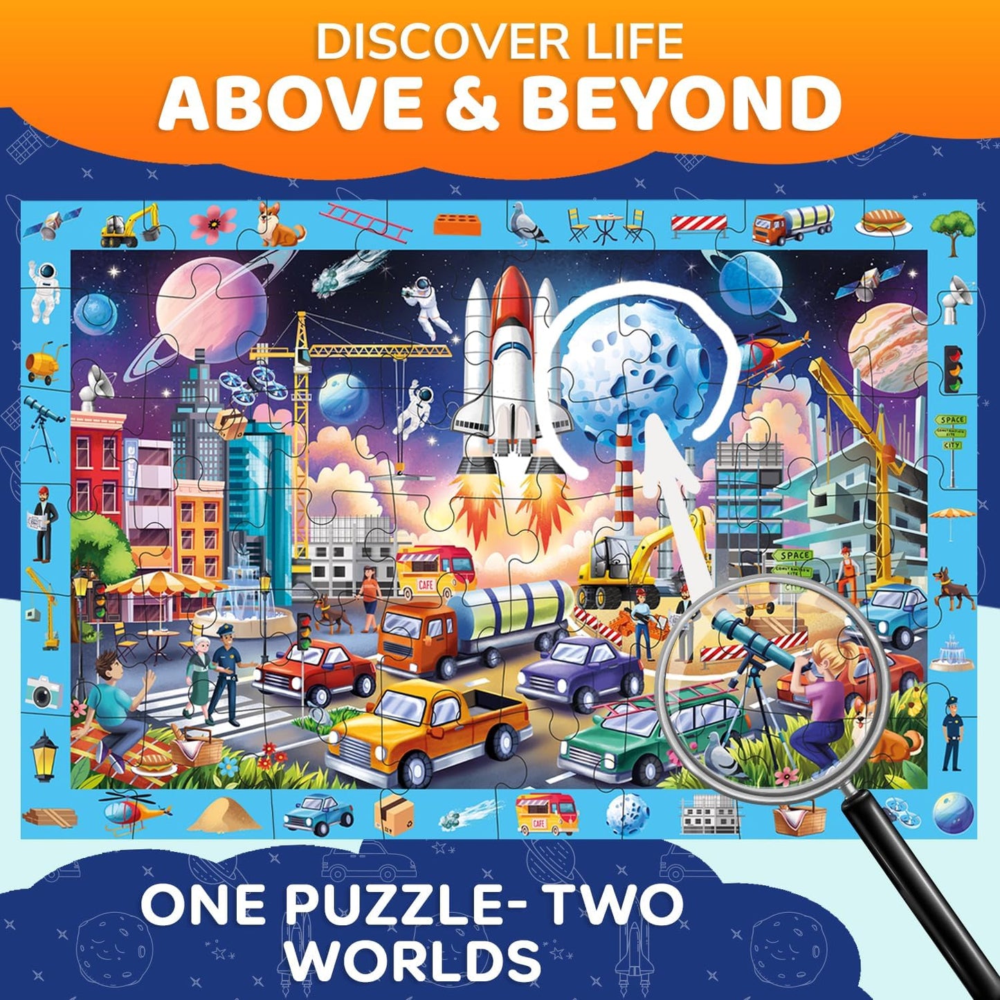 QUOKKA Floor Puzzles for Kids Ages 4-8 – 2x3 FT Giant Search and Find Jigsaw – 48 Large Pieces – Above and Beyond Observational Scene – Educatinal Montessori Toy with Gift Box – Fun Learning Activity