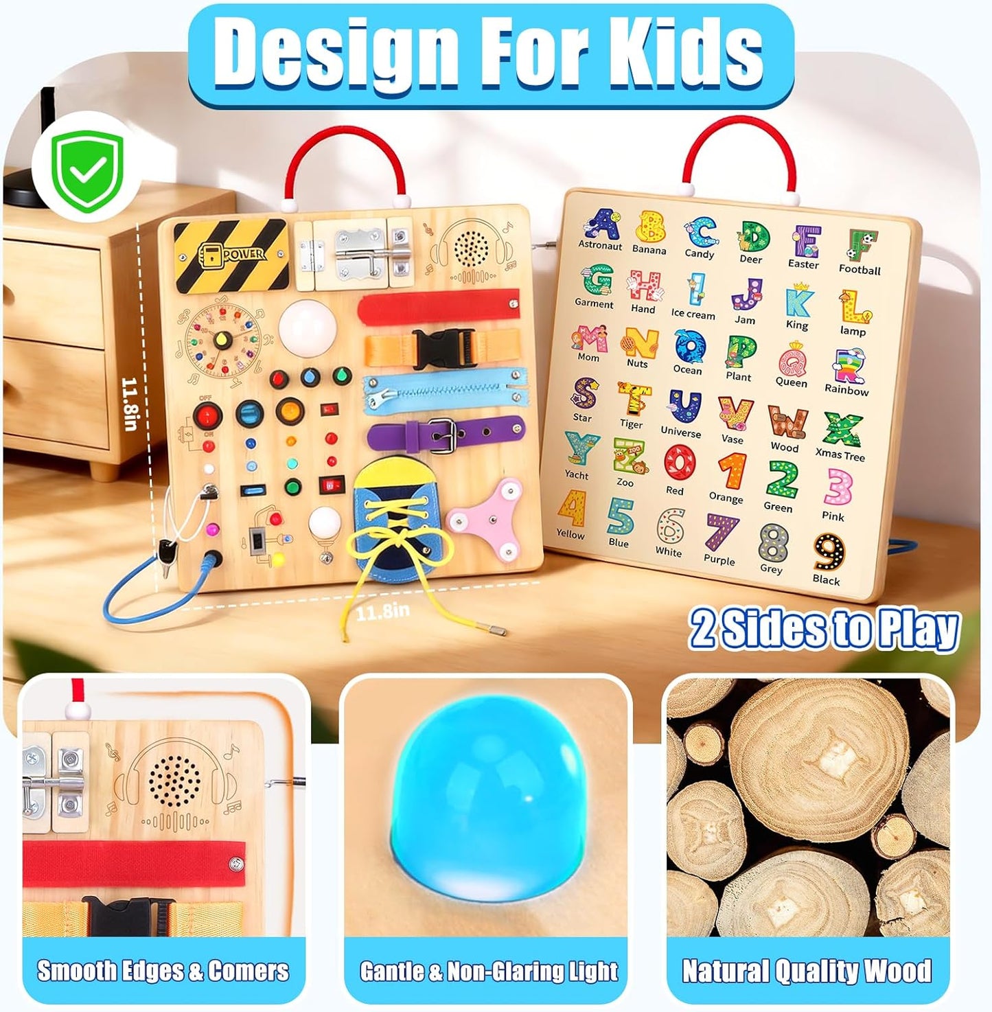 Konijiwa Busy Board - Montessori Toys for 1-3 Years Old Boys & Girls | Sensory Toys for Kids with Autism | Toddlers Learning Activity for Early Development (Busy Board v2)