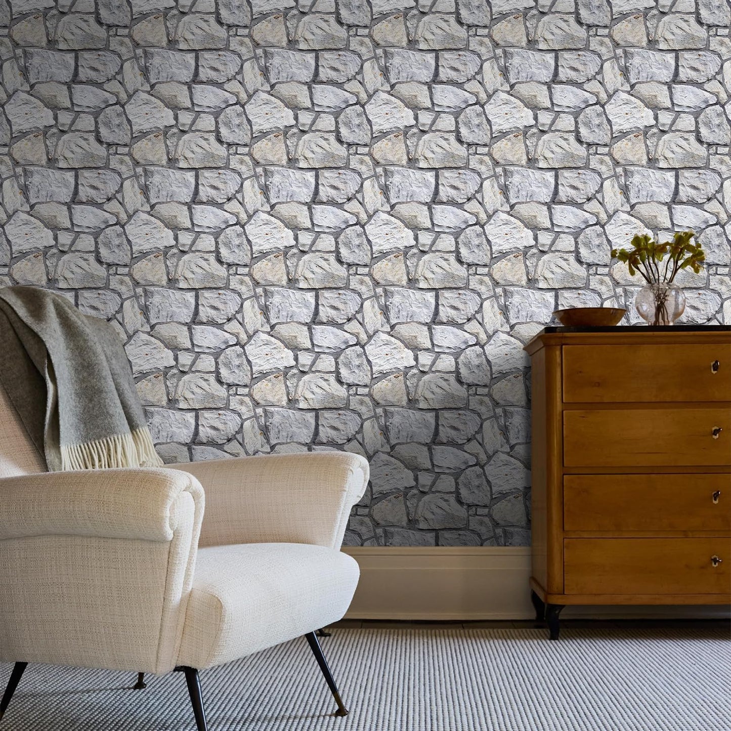 COMSTICKC 3D Faux Gray Stone Wall Sticker Peel and Stick Wall Panels,10 Pcs of 12"X12",Ultra-Light Thin PVC Decorative Tiles Rocks Stone Backsplash Interior Decor,Paintable