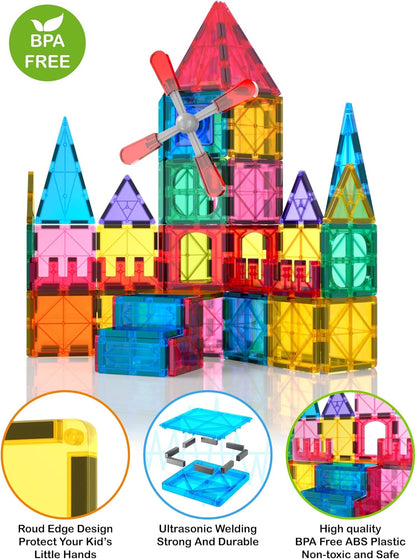 Jasonwell 100pcs Magnetic Tiles Building Blocks Set for Boys Girls Preschool Educational Magnet Construction Kit Stacking STEM Toys Christmas Birthday Gift for Kids Toddler 3 4 5 6 7 8 9 10 + Year Old