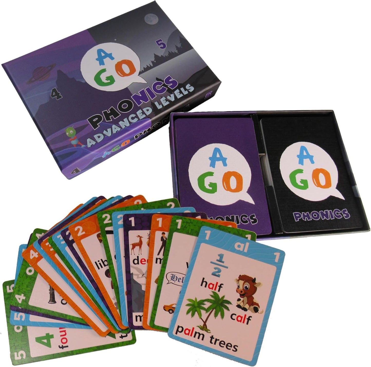 AGO Phonics Card Game - Advanced Set (Levels 4 and 5) A Fun Game to Build Phonics and Reading Skills. Learn Tricky phonemes (digraphs/dipthongs/Word Families/Silent Letters & More!)