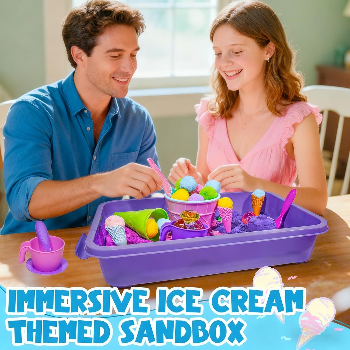 Bbiamsleep Ice Cream Sensory Bin, 61 Pcs Ice Cream Sensory Bin Fillers with 11 Mould 9 Tools for Home Decor