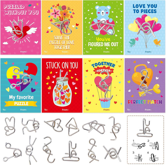 Fancy Land 24 Pack Valentines Gifts for Kids Classroom Metal Puzzles Brain Teasers Kids Valentines Day Cards for School Exchange Gifts Party Favors