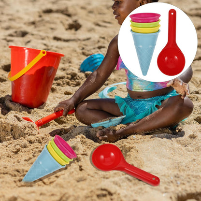 Totority Ice Cream Scoop Toy and Sand Ice Cream Set 5 Pieces Plastic Cones for Kids Outdoor Beach and Sandbox Play