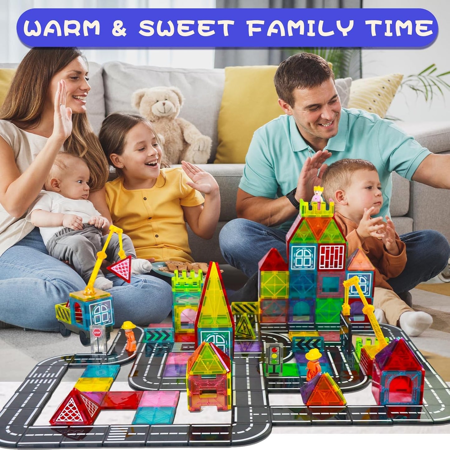 Magnetic Tiles Road Set, Magnet Tiles for Kids Ages 3-5 4-8 5-7, Magnetic Building Blocks Montessori Educational STEM Creativity Toys 3+ Year Old Boys & Girls Toddlers Kids Christmas Birthday Gifts
