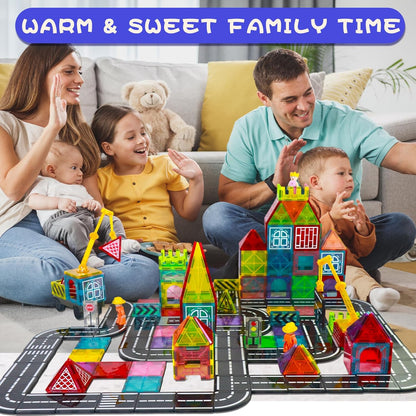 Magnetic Tiles Road Set, Magnet Tiles for Kids Ages 3-5 4-8 5-7, Magnetic Building Blocks Montessori Educational STEM Creativity Toys 3+ Year Old Boys & Girls Toddlers Kids Christmas Birthday Gifts