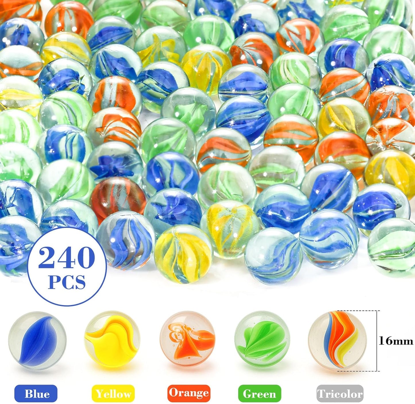 SallyFashion 240PCS Marbles for Kids, Cat Eye Marbles Mixed 5 Colors for Chinese Checkers, Marble Run Toys, Board Games