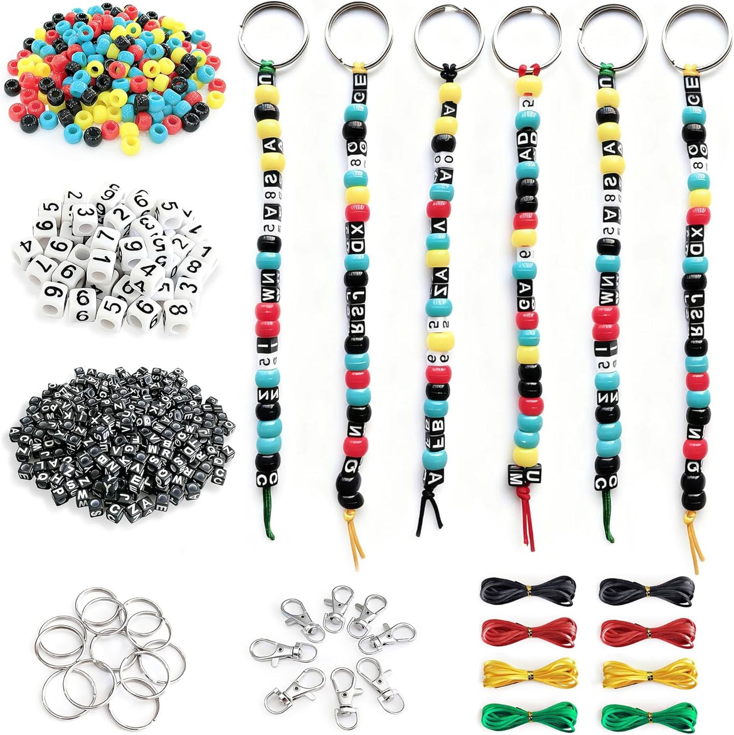 BIGCOMER 578Pcs DIY Bead Keychain Making Kit – Alphabet Letter Beads & Key Rings Set – Custom Backpack Charms, Phone Straps & Arts Crafts Gifts for Kids & Adults