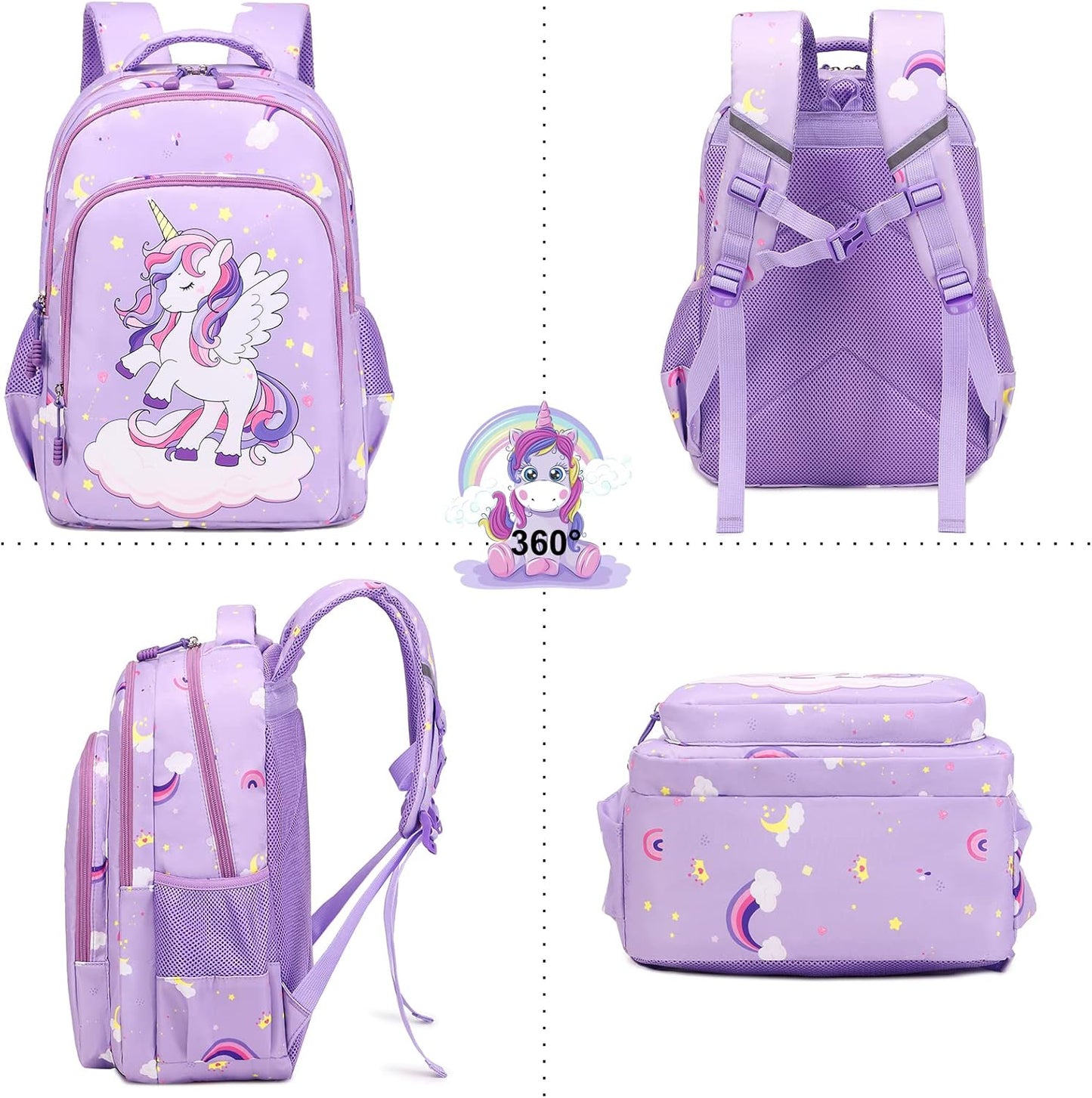 Girls Backpack for Elementary Unicorn Backpack Kids Backpack School Bookbag for Girls 3 in 1 Set Back to School