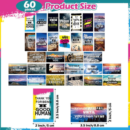 Xuhal 60 Pcs Inspirational Magnets Bulk Rectangle Positive Affirmation Magnets Decals Decorative Inspiring Quotes Fridge Magnetic Stickers for Adults Students Team Motivational Gifts (Classic)