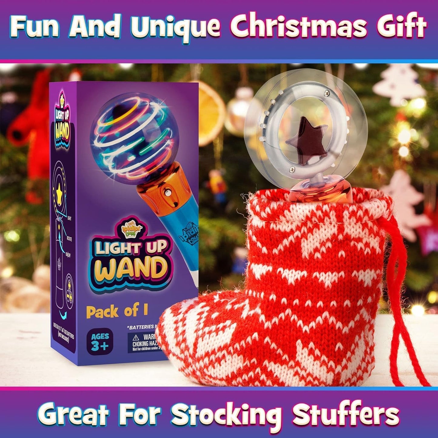 IPIDIPI TOYS Spinning Light Up Magic Wand for Kids, 2 Pack, LED Sensory Globe Wand - Easter Basket Stuffers Light Up Toys, Small Gift, Goodie Bag - Birthday Party Favors for Boys and Girls