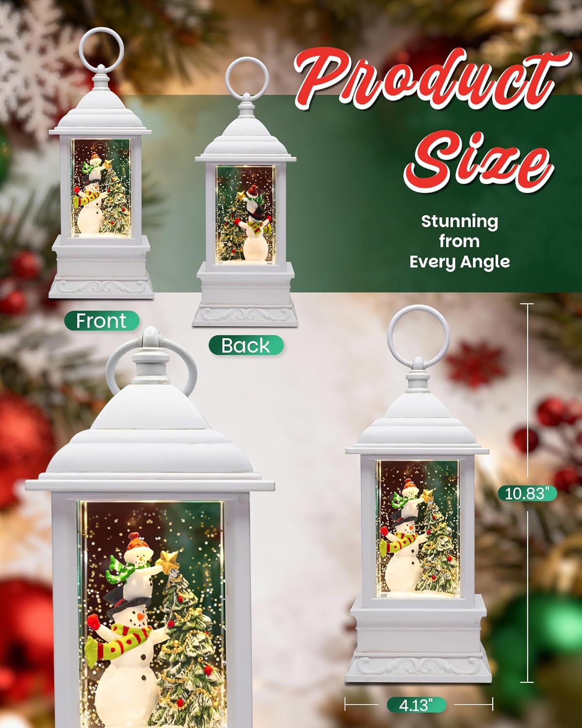 Extra Large Christmas Snow Globes Christmas Lantern, 12.99" Musical Snow Globe with 8 Songs, Santa Snowglobe for Kids Adults, 6H Timer Dual Power, Lighted Christmas Decorations Indoor Gifts