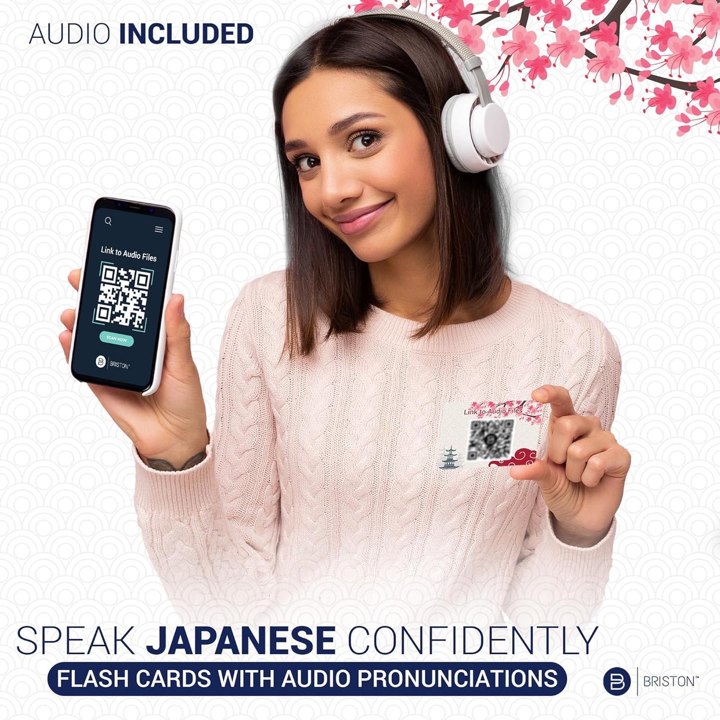 Japanese Hiragana & Katakana Flash Cards with Audio – Learn Japanese Alphabet with Mnemonics – Study Aid for Beginners, Students, Teachers, Homeschool, Language Learning Tool – 46 Cards by Briston