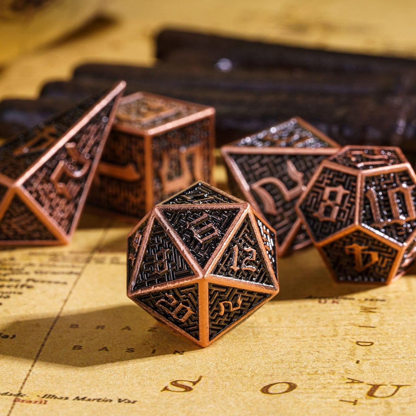 UDIXI Steampunk Metal Dice Set, 7 Die Polyhedral DND Dice Set for D&D Role Playing Game and Math Teaching (Ancient Copper)