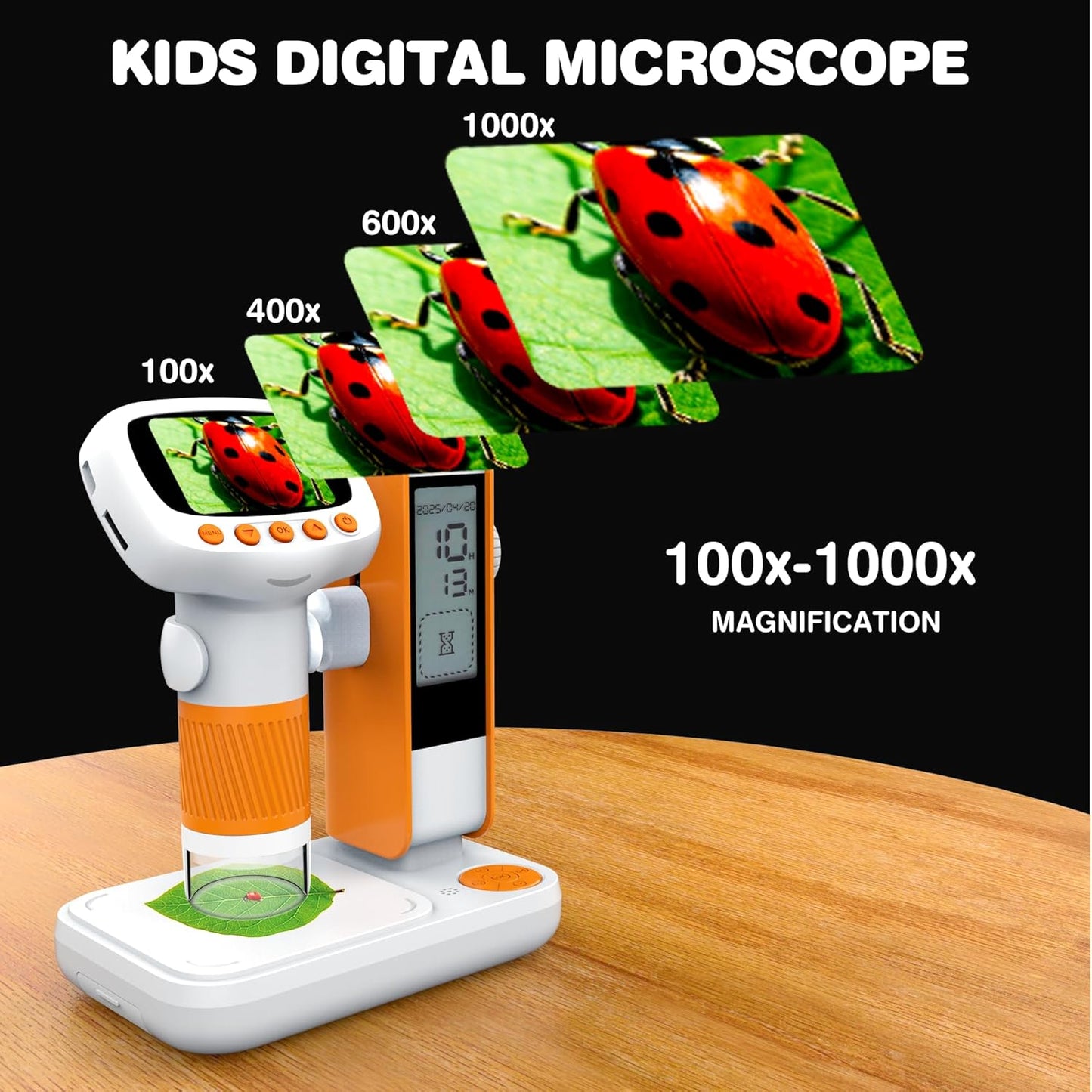 Pocket Kids Microscope for Over 3 Years Old, 1000X Handheld Microscope for Kids w/2''IPS Digital, Photo Video Mini Portable Microscopes, Science Edu Digiscope,Christmas Birthday Gifts for Kids