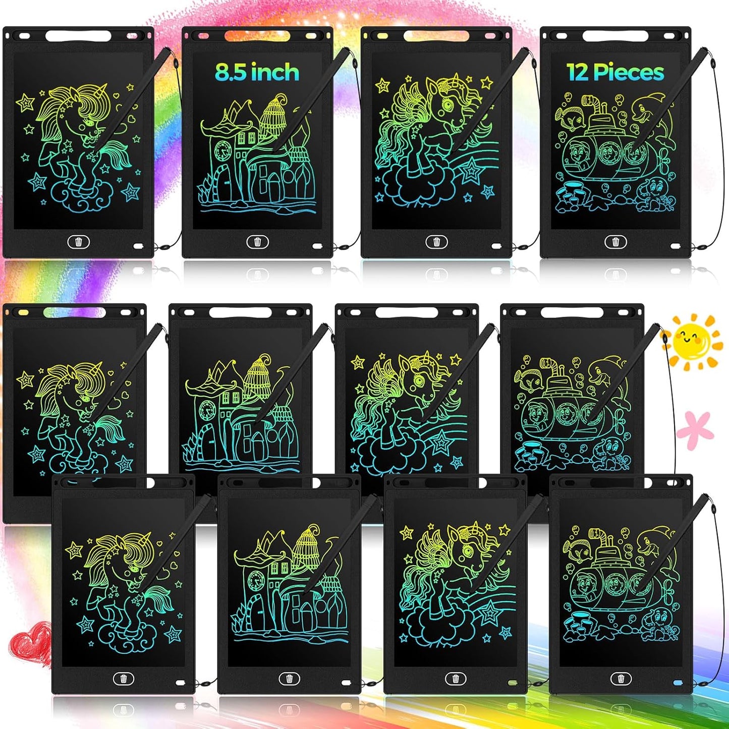 Tinlade 12 Pack LCD Writing Tablets for Kids Party Favors Games, 8.5 Inch Educational Learning Bulk Toys Gifts Erasable Doodle Boards Portable Electronic Drawing Pads for Toddlers 4-8 School Birthday