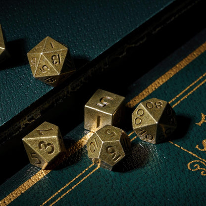 UDIXI Steampunk Metal Dice Set, 7 Die Polyhedral DND Dice Set for D&D Role Playing Game and Math Teaching (Ancient Copper)