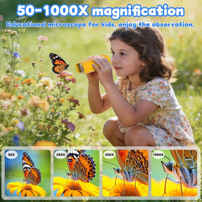 1000X Handheld Microscope for Kids: Pocket Digital Microscope with 1080P&2.0''IPS Screen&Photo/Video - Portable Edu Science Kits for Girls Boys - STEM Toys Birthday Gifts Ages 3-6 6-12(Orange)