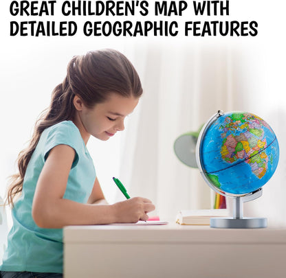 USA Toyz Illuminated Globe for Kids Learning- 3-in-1 STEM Globes of the World with Stand, Constellation Map, Built-in LED Night Light Desk Globe Lamp, Non-Tip Metal Base, 9.75” Tall, 7 Inch Diameter