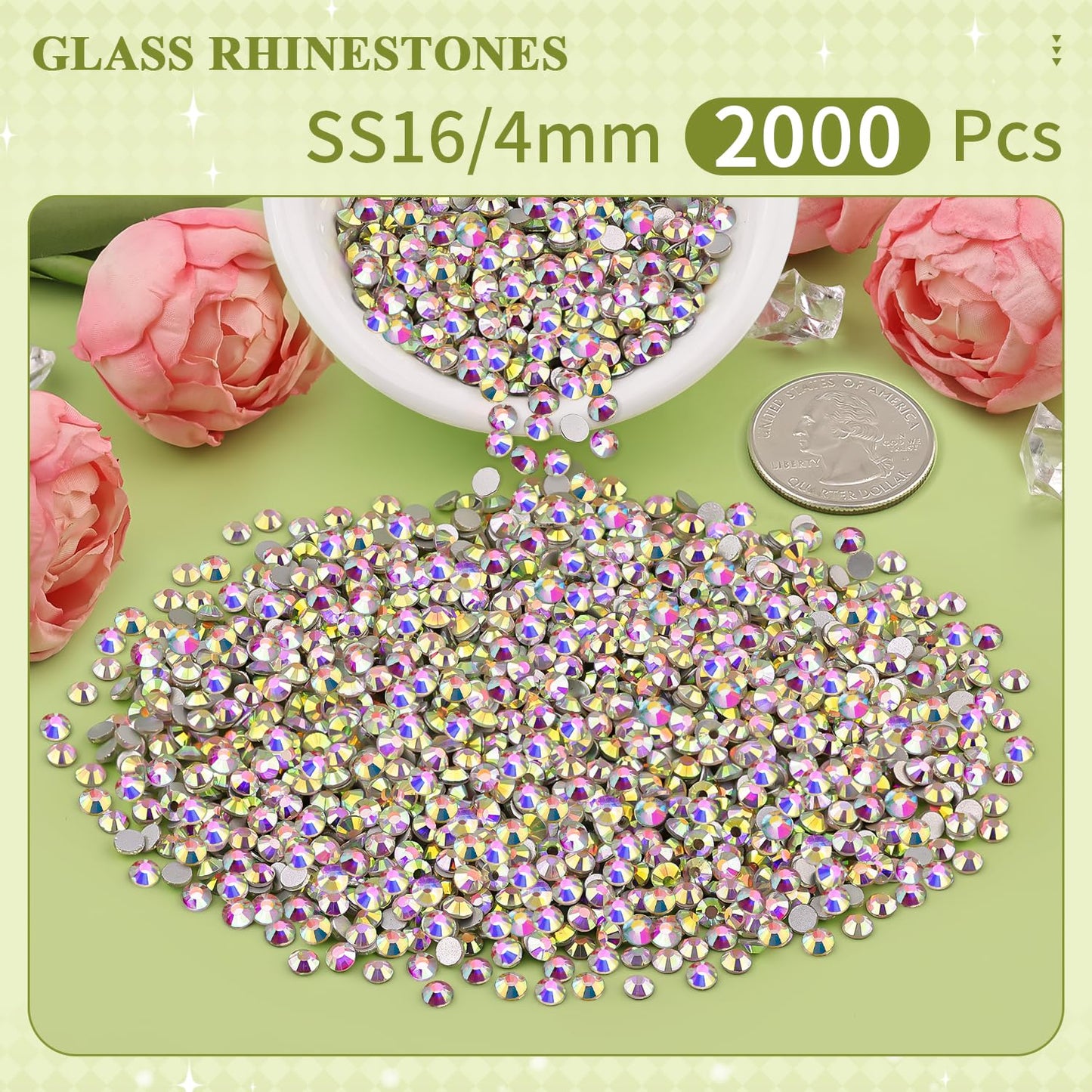 5000PCS SS6/2mm Glass Crystal Rhinestones (Clear), Bedazzling Flatback Rhinestones for Crafting DIY Crafts Nail Art Makeup Decoration, Gems Diamond Charms for Tumbler Shoes Clothing Mug