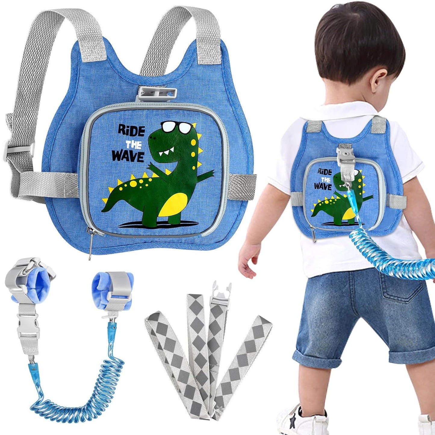 Accmor Toddler Harness Leash + Reflective Anti Lost Wrist Link, Cute Car Kids Back Pack with Hand Strap Collapsible Child Walking Restraint Belt Tether Hold Baby Boys Close for Outdoor Travel