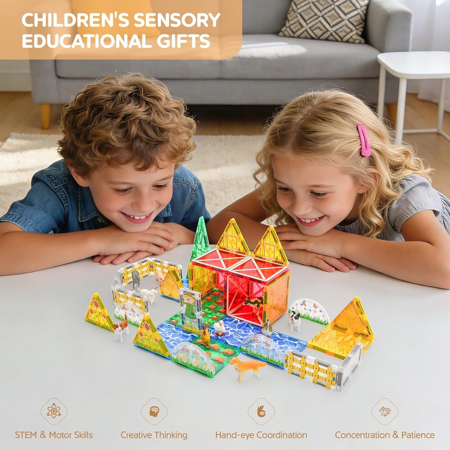 Farm Magnetic Tiles Toys 2026 3D STEM Educational Toys with Animals, Montessori Learning and Playing Toys for Kids, Preschool Toddlers Magnets Building Set, Ideal Gift for Boys Girls Ages 3-5 4-8 5-7