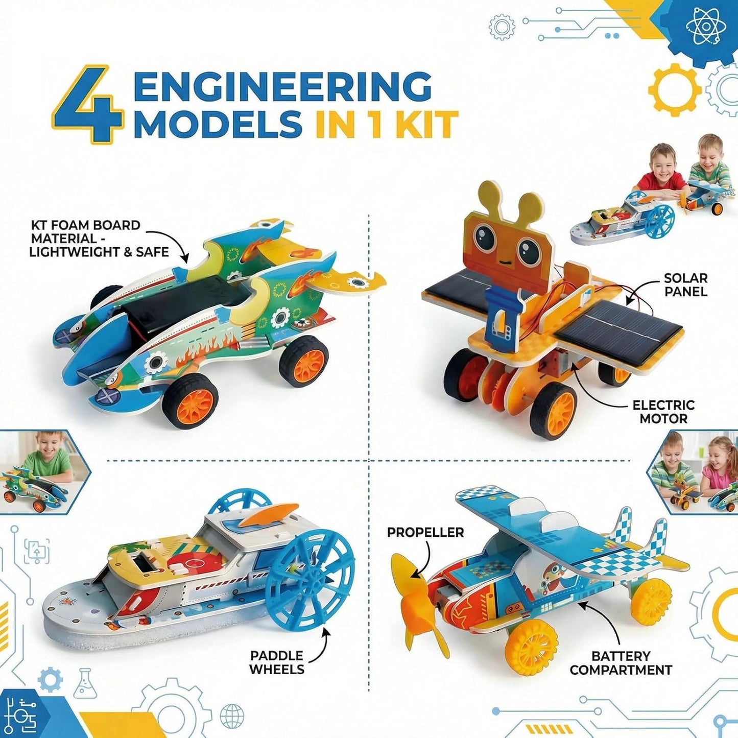 STEM Building Toys for Kids Ages 8-12 | 4-in-1 Science Kit Build DIY Engineering Projects | Educational Toys Gift for Boys & Girls Age 8 9 10 11 12 Year Old