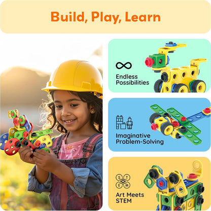 PicassoTiles 152pc STEM Construction Toy Building Set for Kids Ages 3+ Includes Power Drill, Ratchet, Idea Book, Storage Box Educational Engineering Science Kit & Sensory Toys for Boys & Girls PTN152