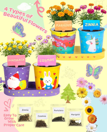 YAUNGEL Paint & Plant Flower Kids Gardening Set, Arts and Crafts for Kids Ages 8-12 Plant Growing Kit with 4 Pots, Easter Birthday Gifts for Girls & Boys Children