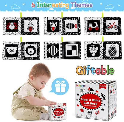 Dr.Rapeti Soft Cloth Books Baby Books Bath Books 6-Pack for Baby Infant Toddler Kids Crinkle Squeaky Washable Chewable Non-Toxic Early Educational Giftable